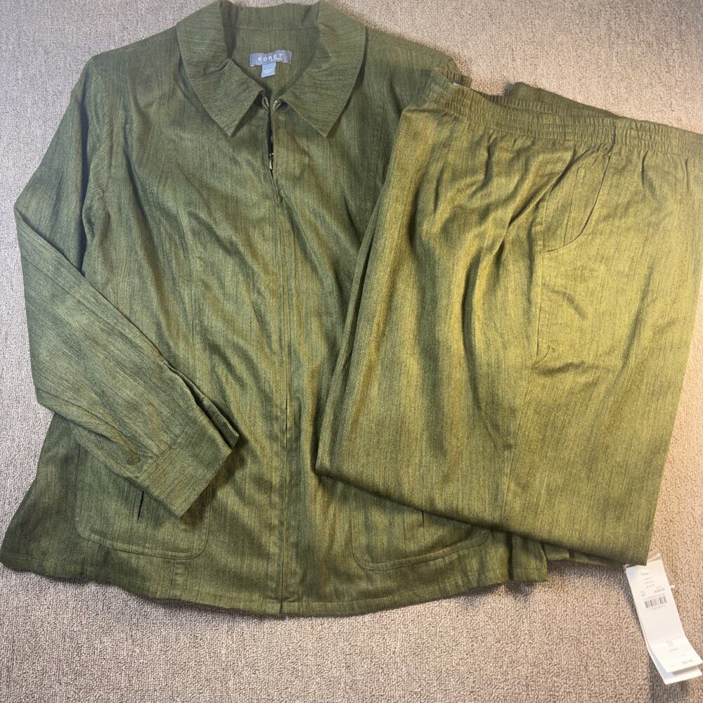 KORET VTG Women’s 2 Piece Jacket Pants Set 22W NWT Green Full Zip